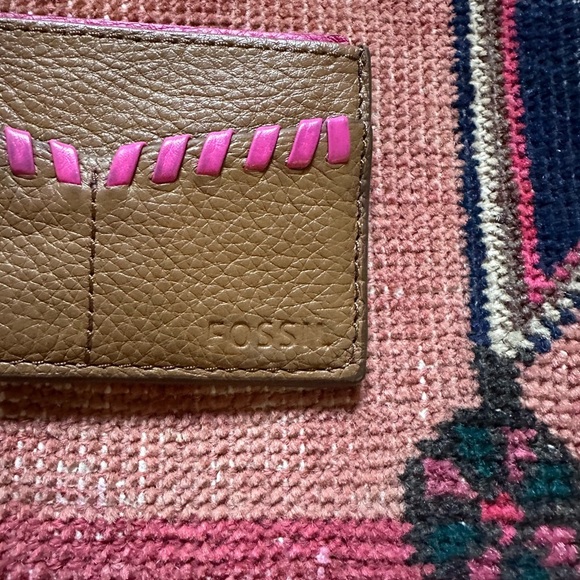 Fossil | Brown and Pink Leather Card Holder - Picture 1 of 4